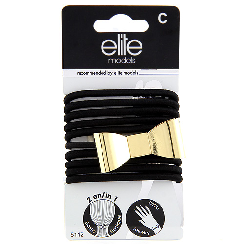 Gumičkové náramky 2v1 Elite Models, 10ks, černé s mašlí, průměr 6,5cm