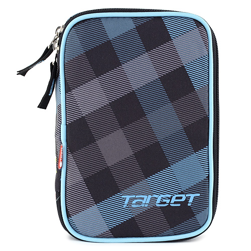 Školní penál s náplní Target jednopatrový, černo/modrý
