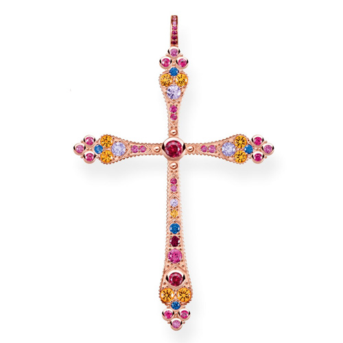 Přívěsek "Královský kříž" Thomas Sabo, PE769-068-7, Sterling Silver, 925 Sterling silver, 18k rose gold plating, synthetic corundum, glass-ceramic stone, synthetic spinel, zirconia