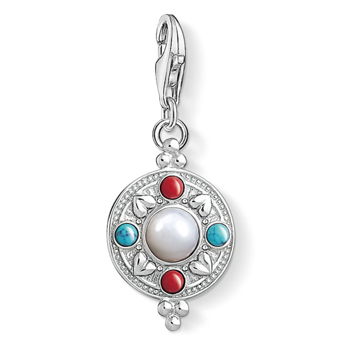 Přívěsek "Etnická mince" Thomas Sabo, 1467-336-7, Charm Club, 925 Sterling silver, mother-of-pearl, simulated coral/turquoise