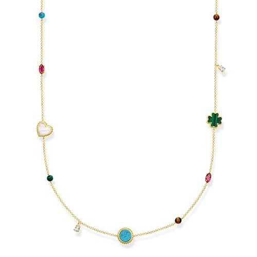 Náhrdelník "Riviera barvy" Thomas Sabo, KE1759-490-7-L90v, Sterling Silver, 925 Sterling silver, 18k yellow gold plating, synthetic corundum, simulated malachite/turquoise, tiger‘s eye, mother-of-pearl, zirconia