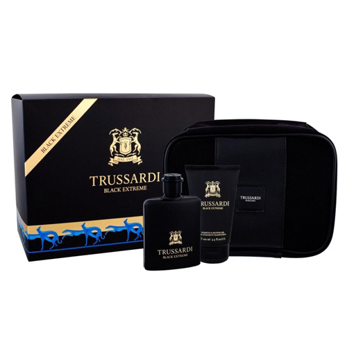Dárková sada Trussardi, Black Extreme, EDT 100 ml, sprchový gel 100 ml, kosmetická taška