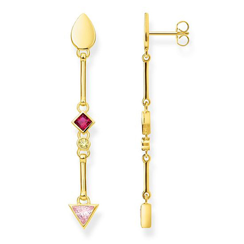 Náušnice "Barevné kameny" Thomas Sabo, H2039-995-7, Sterling Silver, 925 Sterling silver, 18k yellow gold plating, synthetic corundum red, zirconia yellow/pink