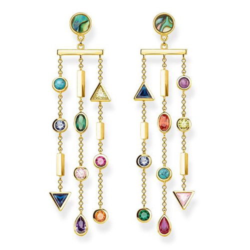 Náušnice "Barevné kameny" Thomas Sabo, H2041-993-7, Sterling Silver, 925 Sterling silver, 18k yellow gold plating, synthetic corundum, abalone mother-of-pearl, synthetic spinel, glass-ceramic stone, simulated, zirconia