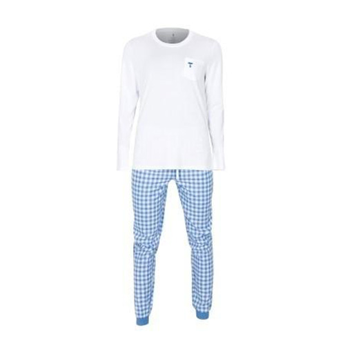 Dámské pyžamo Tufte, White/Light Blue Checkers | Bílá | L