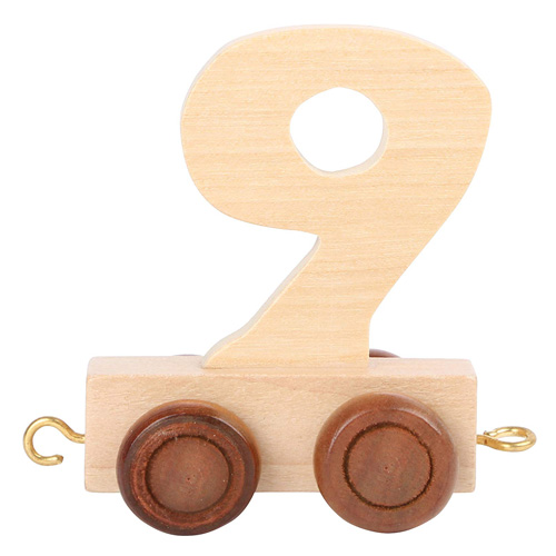 Vagónek dřevěné vláčkodráhy - přírodní číslice - číslo 9, Rozměr: cca. 5x3x6 cm Věk: 3+ Vybranou číslici zapište prosím do zprávy k objednávce