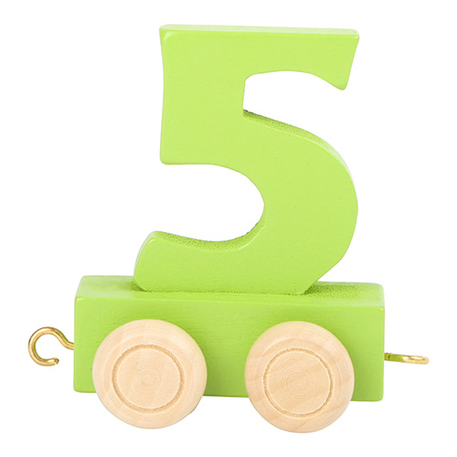 Vagónek dřevěné vláčkodráhy - barevné číslice - číslo 5, Rozměr: cca. 5x3x6 cm Věk: 3+ Vybranou číslici napište prosím do zprávy k objednávce