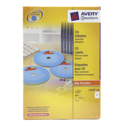 Etikety na CD/DVD Avery Zweckform, 117 x 17 mm | 200 ks | SuperSize | 114704