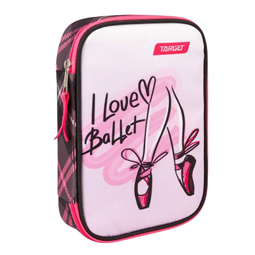 Školní penál s náplní Target I Love Ballet, jednopatrový, růžovo-černý