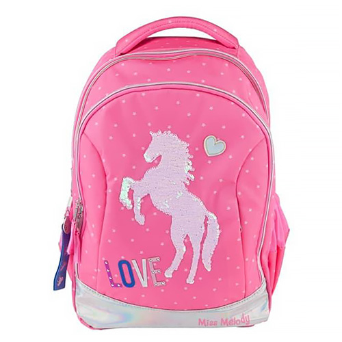 Školní batoh Miss Melody Kůň, měnící flitrový obrázek, růžový