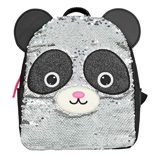 Mini batůžek Snukis, Panda, stříbrné flitry, ouška