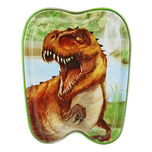 Plechová krabička Dino World ASST, T-Rex, zelená