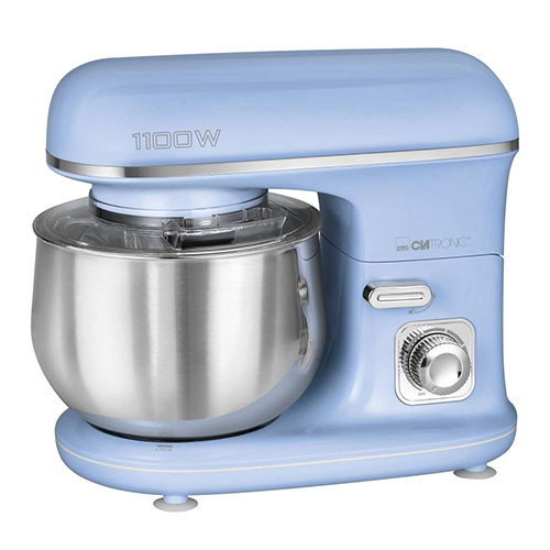 Kuchyňský robot Clatronic, KM 3711 BL, elektronická regulace rychlosti, 5 L nerezová mísa, výklopné multifunkční rameno 35°,  220-240 V, 50 Hz, 1100 W, barva modrá
