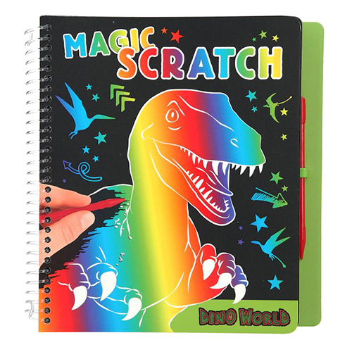 Škrabací sešit Dino World, S duhovým podkladem, včetně škrabátka, 0411662_A
