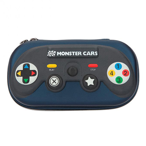 Penál s přepážkou Monster Cars, Modrý, herní ovladač