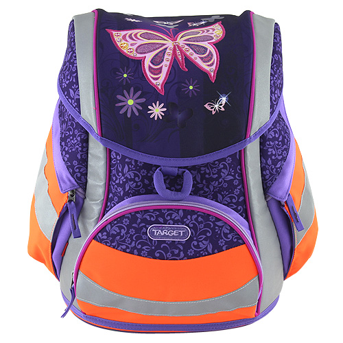 Školní aktovka Target Motýl - reflexní, fialovo-oranžová